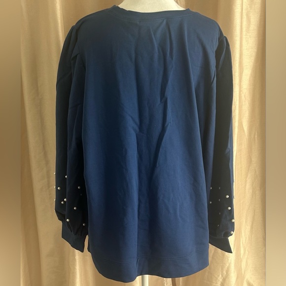 New JingleBelles Kim Gravel Uptown Pearls Blouson Sleeve Sweatshirt Indigo XL - Picture 3 of 9